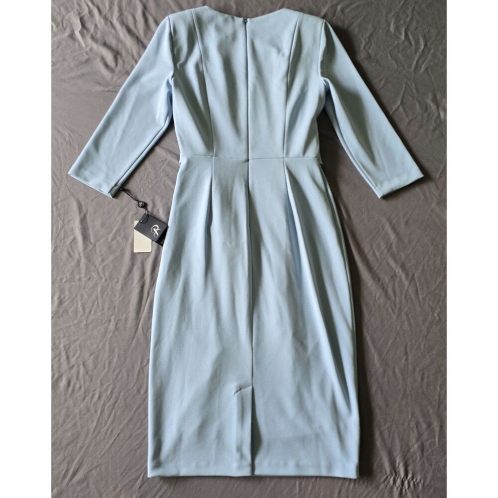 Adrianna Papell Knit Crepe Tie Waist Sheath Dress Blue Mist 4 NWT - Picture 2 of 13